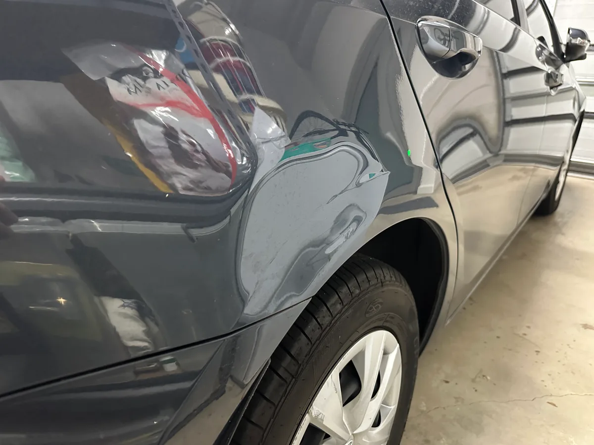 Car damage before repair - Rear Quarter Panel Dent Repair before professional scratch repair service