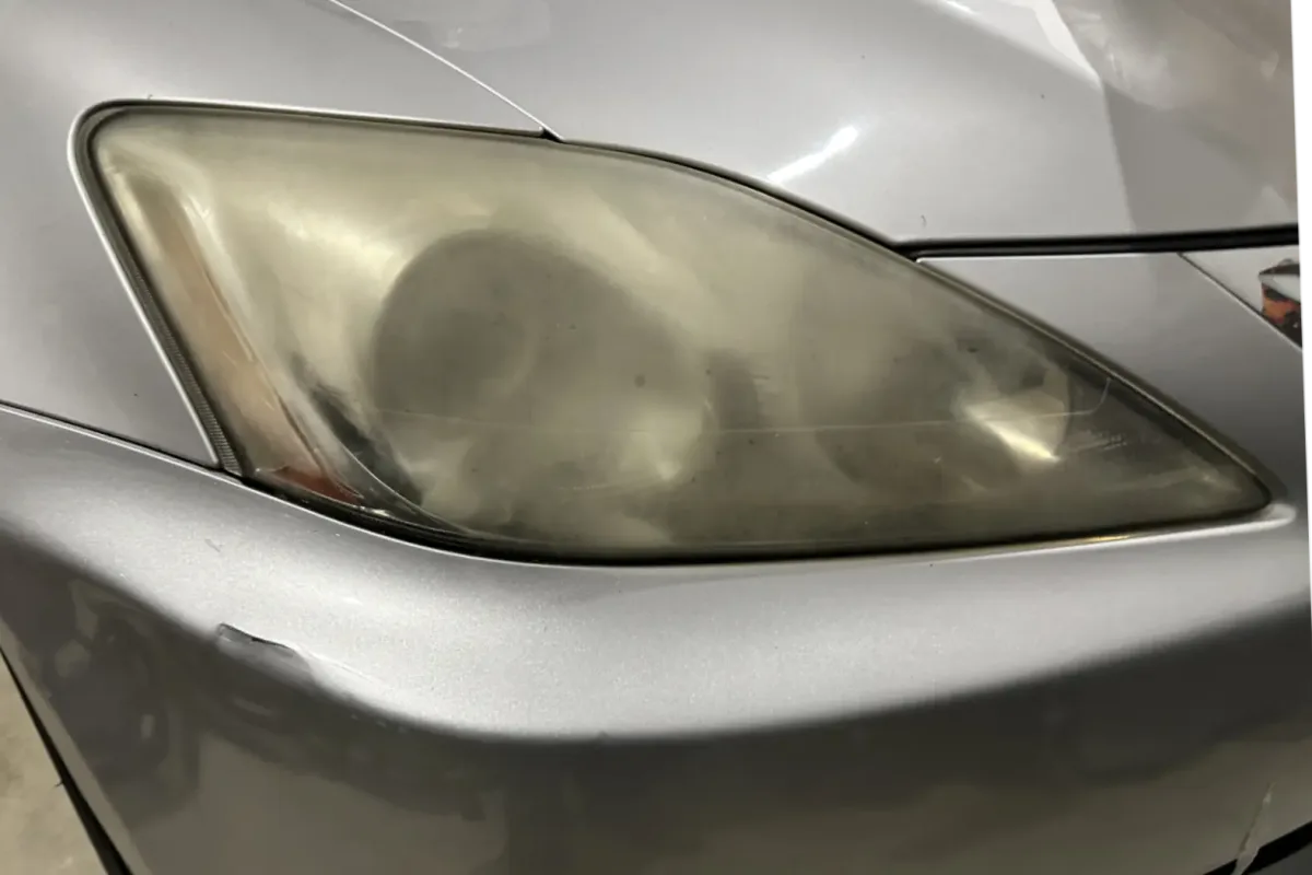 Car damage before repair - Headlight Restoration before professional scratch repair service